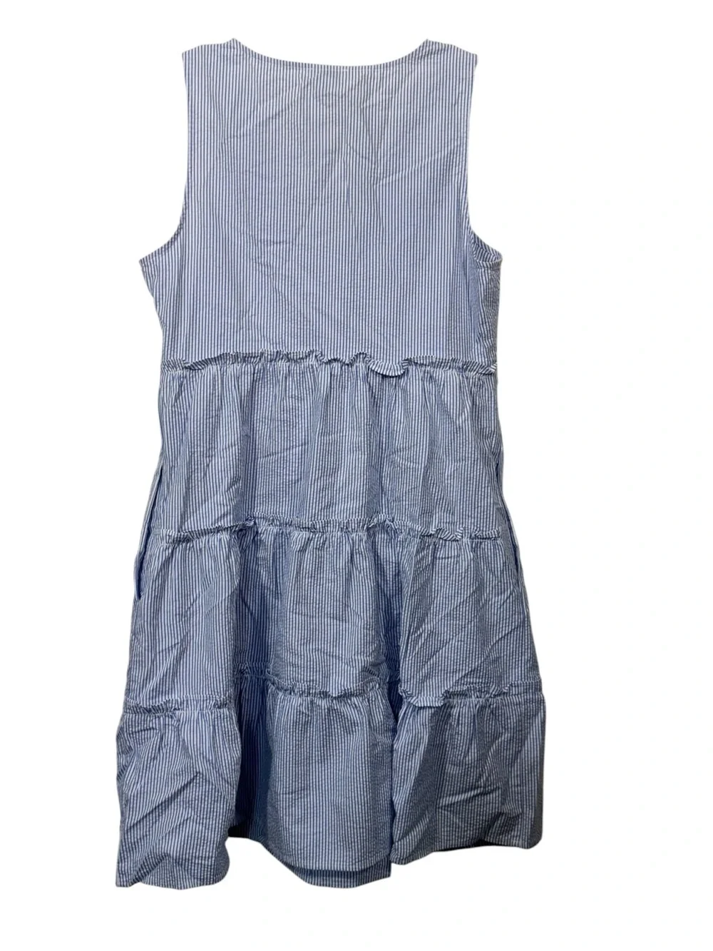 J. Crew Seersucker Tiered Ruffle Striped V-Neck Sleeveless Mini Dress